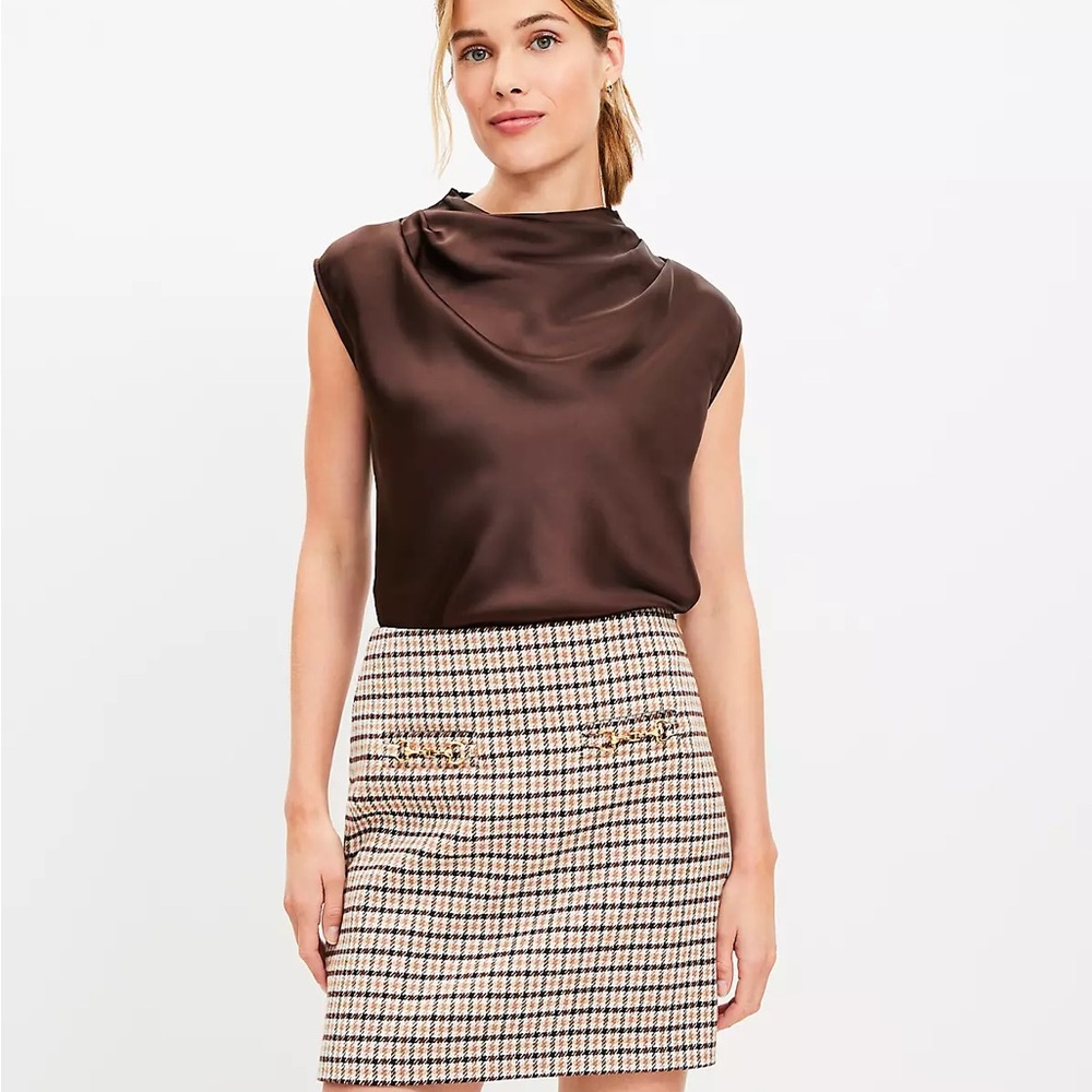 LOFT Horsebit Plaid Mini Skirt Brown Plaid Skirt